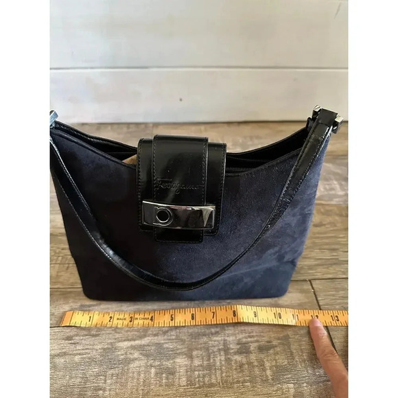 Salvatore Ferragamo Black Suede with Leather Trim Shoulder Bag - Picture 4 of 13